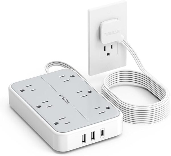 -30%OFF TESSAN Flat Extension Cord 10 FT with Flat Plug Power Strip