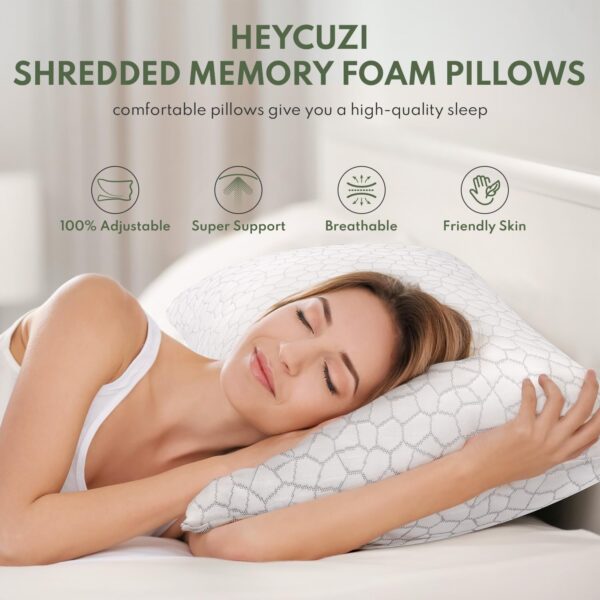 -70%OFF Shredded Memory Foam Pillow for Sleeping 2 Pack, Adjustable - Image 4