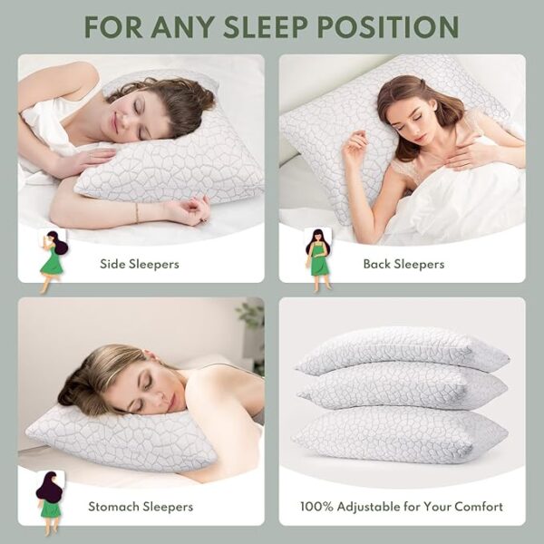 -70%OFF Shredded Memory Foam Pillow for Sleeping 2 Pack, Adjustable - Image 3