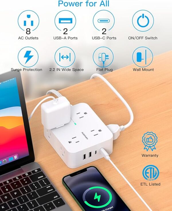 -23%OFF Power Strip, HANYCONY Extension Cord with Multiple Outlets - Image 2