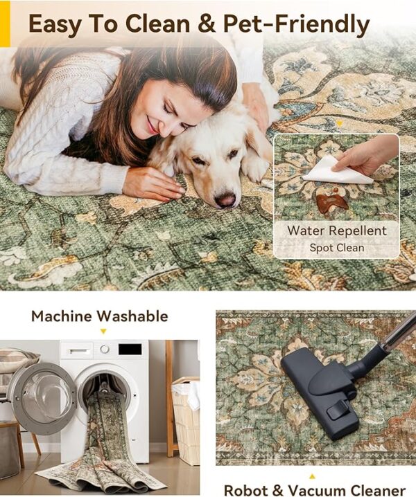 Best Deal24%OFF  Washable Non-Slip, loraFl Vintage Distress Print Pattern Medallion Carpet - Image 3