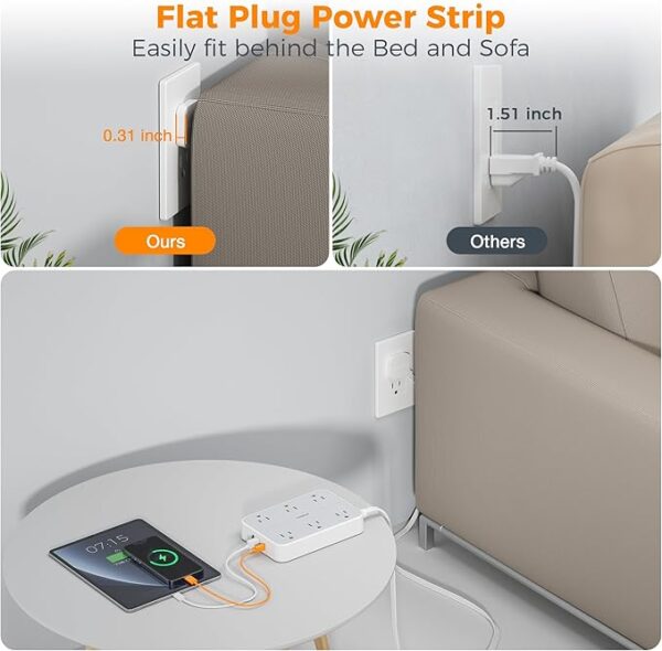 -30%OFF TESSAN Flat Extension Cord 10 FT with Flat Plug Power Strip - Image 4
