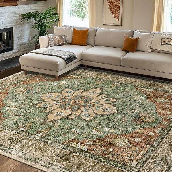 Best Deal24%OFF  Washable Non-Slip, loraFl Vintage Distress Print Pattern Medallion Carpet - Image 2