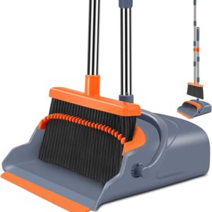 -28%OFF kelamayi Upgrade Broom and Dustpan Set, Self-Cleaning with Dustpan Teeth