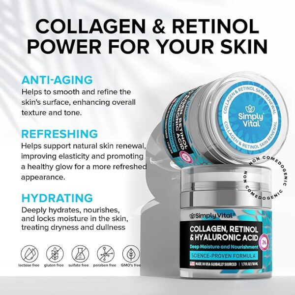 -21%OFF SimplyVital Collagen, Retinol & Hyaluronic Acid Cream - Anti-Aging Face Moisturizer for Face - Image 3